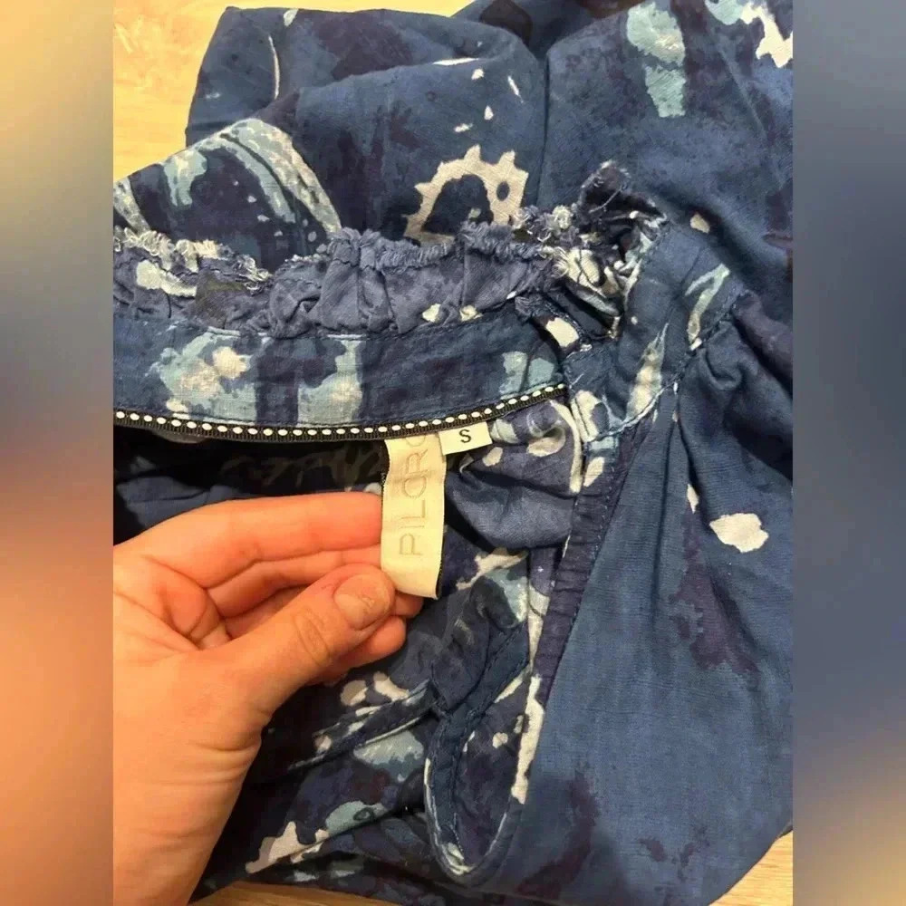 Anthropologie PILCRO Tavi Long Sleeve Blouse Indigo Dyed Blue / Size Small / - Picture 9 of 12